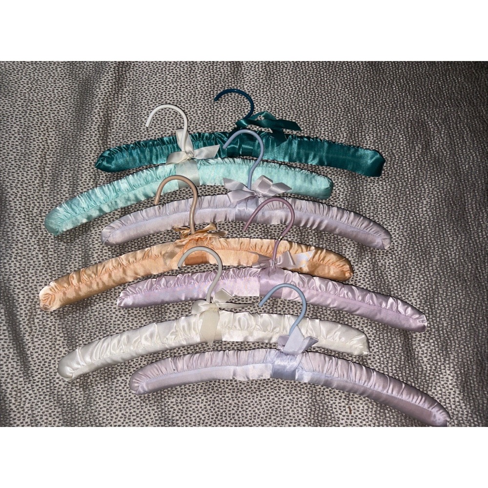 7 Vintage Satin Padded Hangers Boudoir Lingerie Shabby Chic Closet
